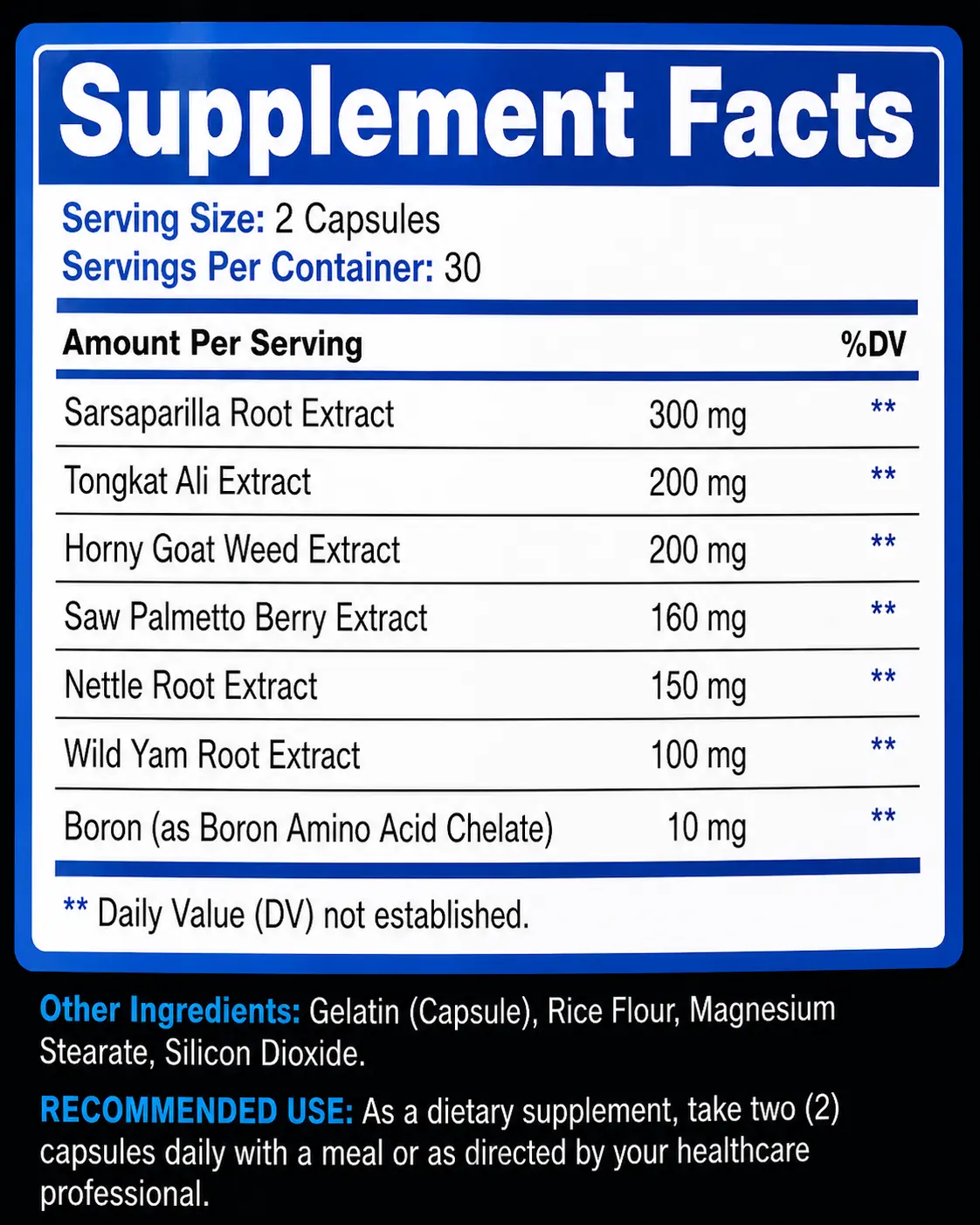 Boost Surge X supplement facts label